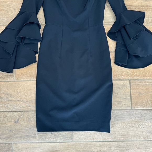 MILLY Women's Selena Off The Shoulder Mini Dress Ruffle Sleeves Navy Bodycon 0 - Picture 5 of 8